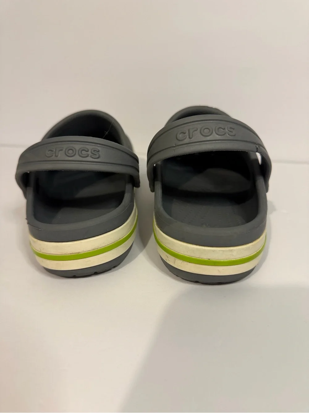 CROCS Kids Gray Clog with Lime Logo Stripe